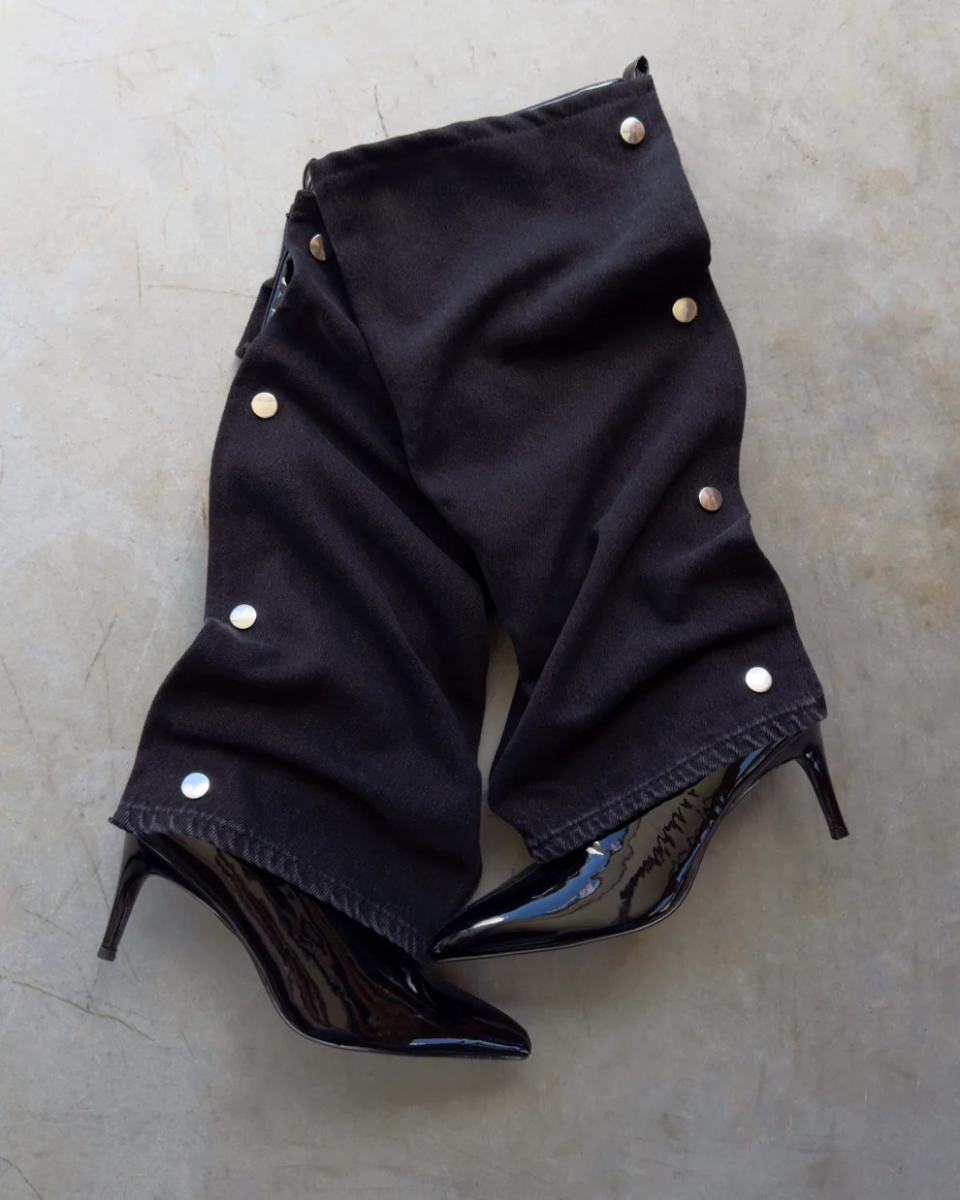 Denim Wrap Heel Boots