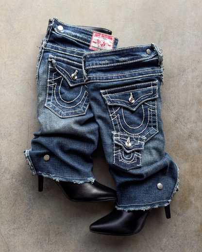 Denim Wrap Heel Boots